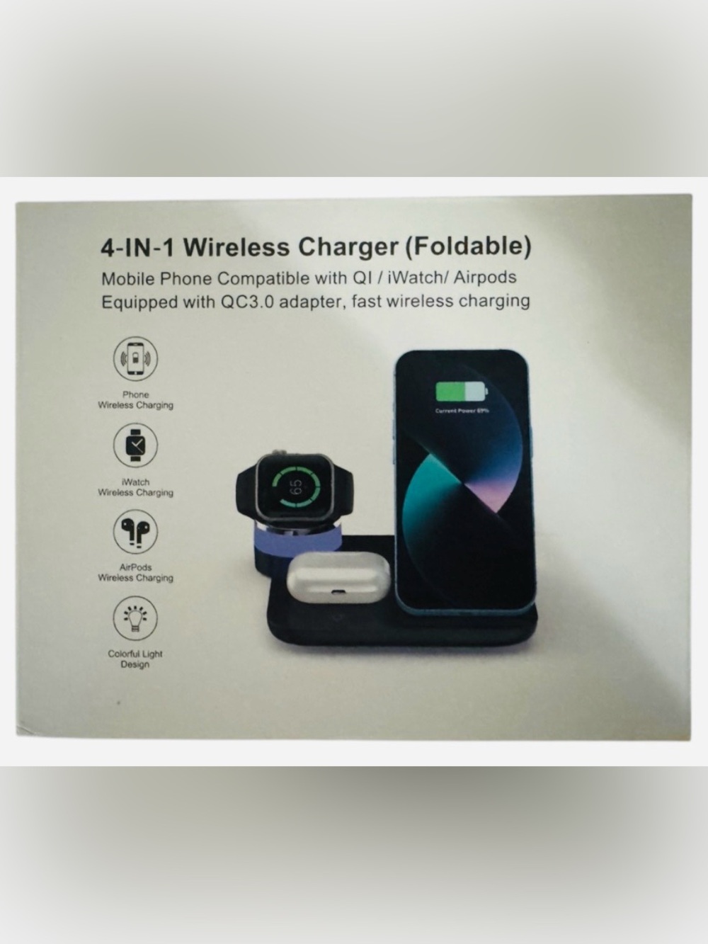 4-in-1 Foldable Wireless Charger Stand - Black